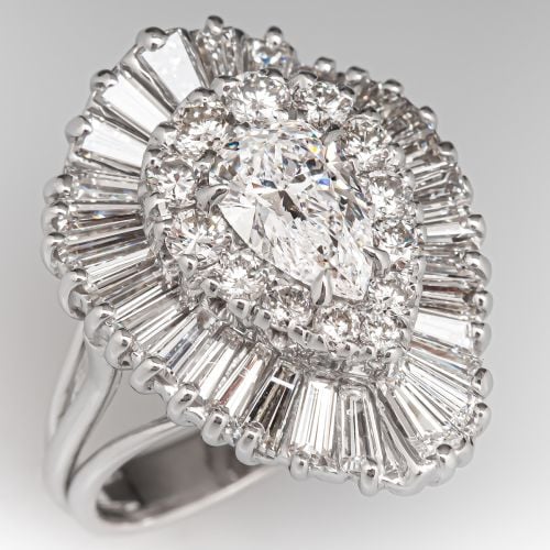Pear Diamond w/ Double Halo Ring 14K White Gold 1.05Ct D/SI2 GIA