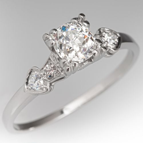 Circa 1920s Old Mine Diamond Engagement Ring Platinum