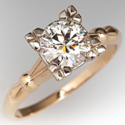 Vintage Diamond Solitaire Engagement Ring 14K Yellow Gold 