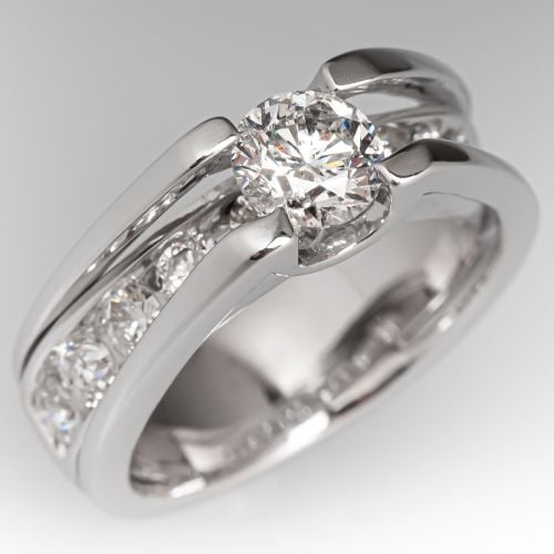 Modern Round Brilliant Cut Diamond Engagement Ring Platinum 