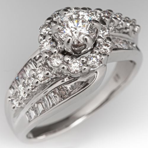 Beautiful Diamond Halo Engagement Ring 14K White Gold