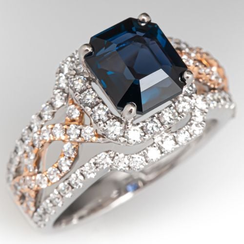 Emerald Cut Sapphire Ring 18K White & Rose Gold