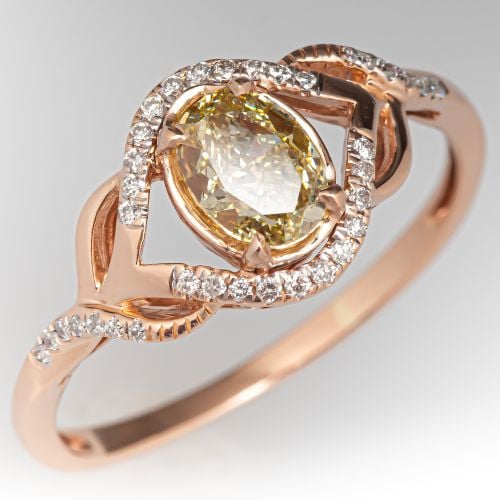 Fancy Color Oval Diamond Engagement Ring 14K Rose Gold 1.0Ct SI1 GIA