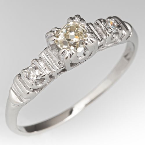 Vintage Old Mine Diamond Engagement Ring White Gold