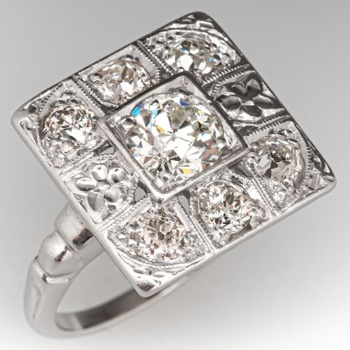 Square Face Art Deco Diamond Ring Platinum