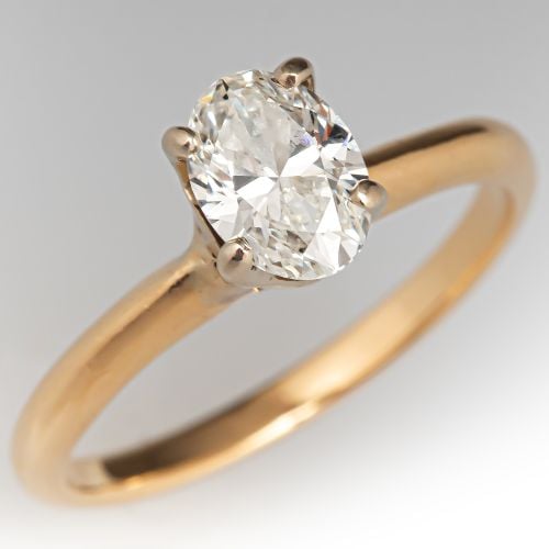 Oval Cut Diamond Solitaire Engagement Ring 14K Yellow Gold