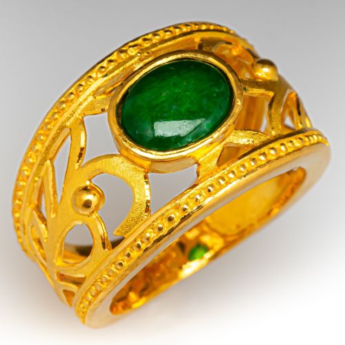Lovely Cut Out Jadeite Jade Ring 24K Yellow Gold Size 6.25