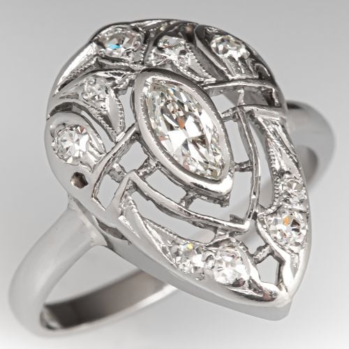 Beautiful Antique Marquise Diamond Ring Platinum