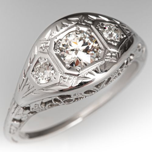 Vintage Filigree Diamond Ring 18K White Gold