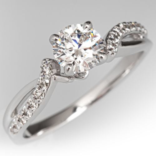 Crossed Shoulder Diamond Engagement Ring 14K White Gold