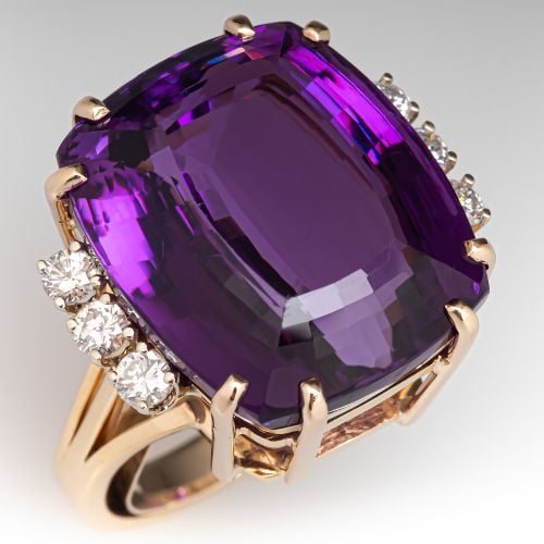 Vintage Cushion Amethyst Cocktail Ring 14K Two Tone Gold