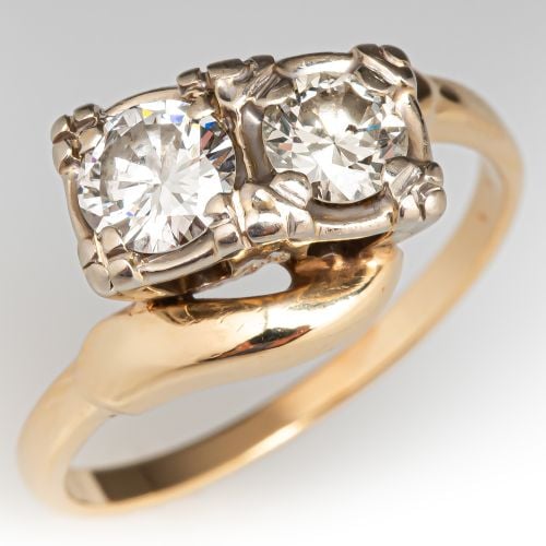 Twin Diamond Bypass Engagement Ring 14K Yellow Gold