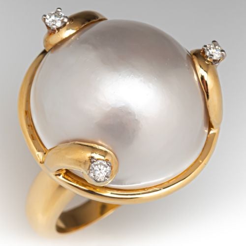21MM Mabé Pearl & Diamond Cocktail Ring 18K Yellow Gold