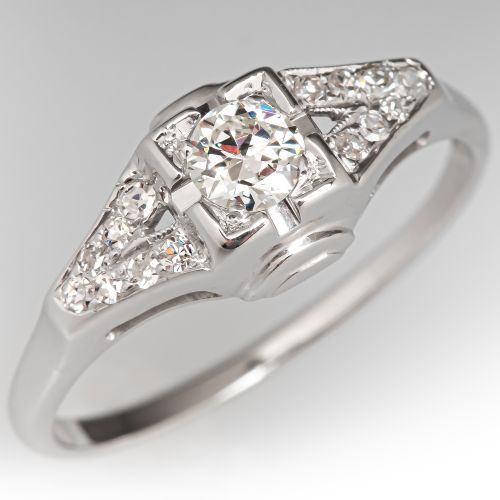 Circa 1930s Diamond Engagement Ring 18K White Gold