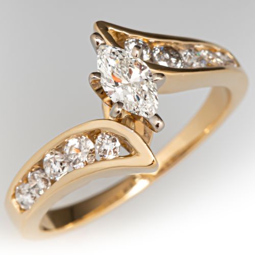 Marquise Diamond Bypass Engagement Ring 14K Yellow Gold
