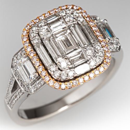 Simon G Diamond Mosaic Ring w/ Pink Diamond Accents 18K White & Rose Gold