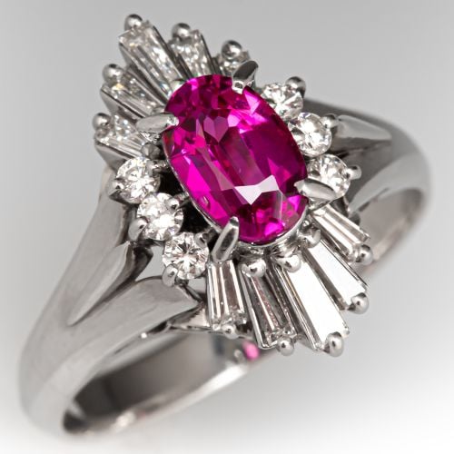 Pink Sapphire & Diamond Ballerina Ring Platinum