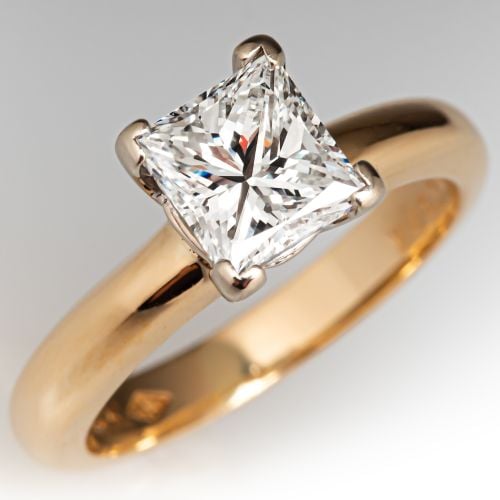 1 Carat Princess Diamond Solitaire Engagement Ring 14K Yellow Gold 