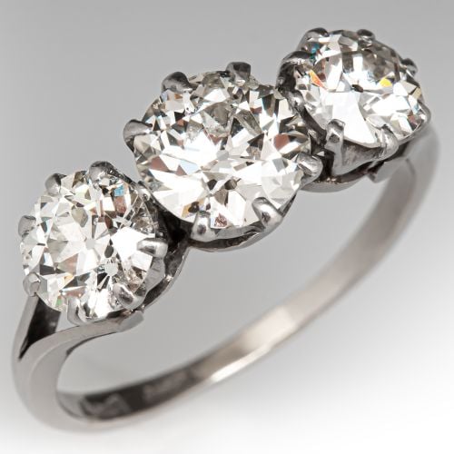 Antique 1930s 3-Stone Old Euro Diamond Engagement Ring 18K White Gold