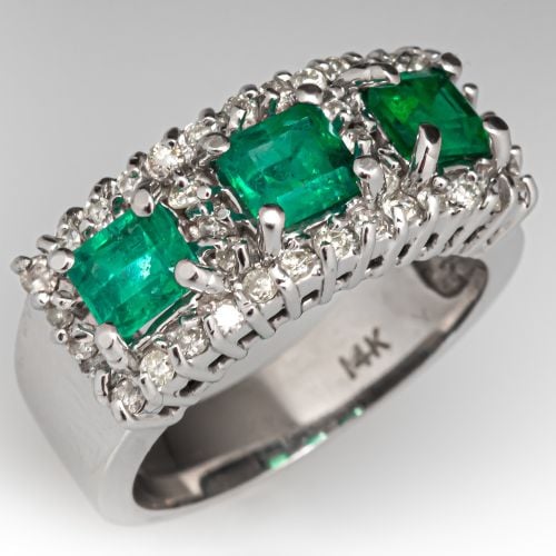 3-Stone Emerald Ring 14K White Gold