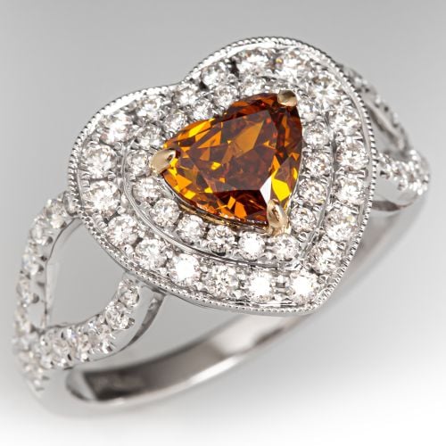 Modani Fancy Yellowish-Orange Heart Diamond Ring 14K White Gold