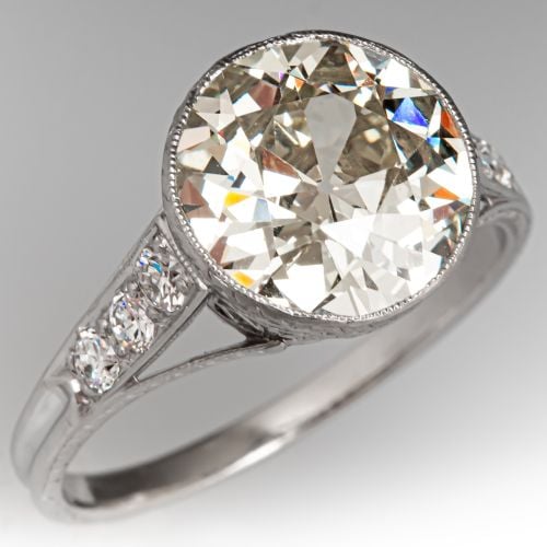 Art Deco Bezel Set Old Euro Diamond Engagement Ring Platinum 4.49Ct W-X/SI1 GIA