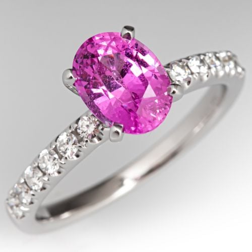 Modern Oval Pink Sapphire Diamond Ring 14K White Gold