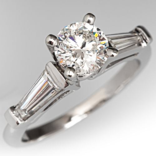 Baguette Accented Diamond Engagement Ring Platinum/ 14K White Gold