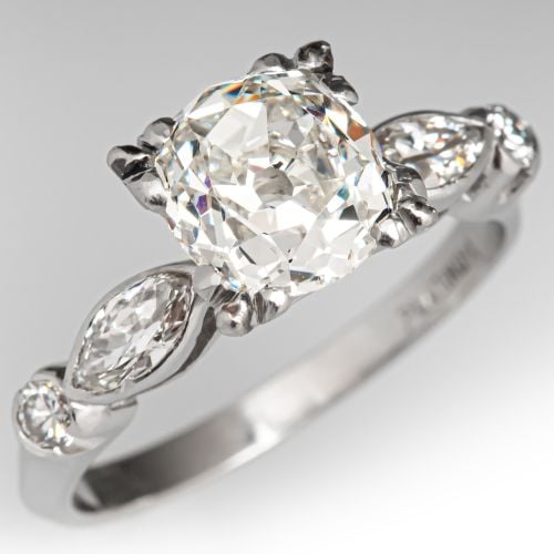 Circa 1920s Old Mine Cut Diamond Engagement Ring Platinum