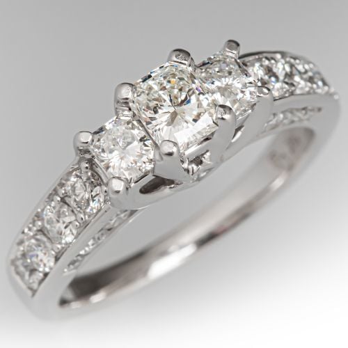 Radiant Cut 3-Stone Diamond Engagement Ring 14K White Gold