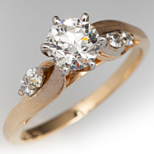 Satin Finished Diamond Engagement Ring 14K Yellow Gold