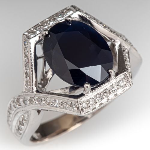 Oval Cut Sapphire Diamond Ring 18K White Gold