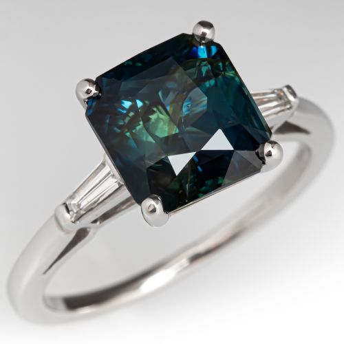 5 Carat Teal Sapphire Diamond Ring  Platinum