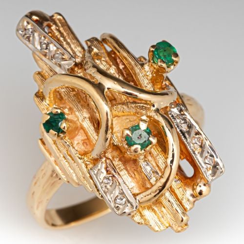 Vintage Emerald & Diamond Ring 14K Yellow Gold