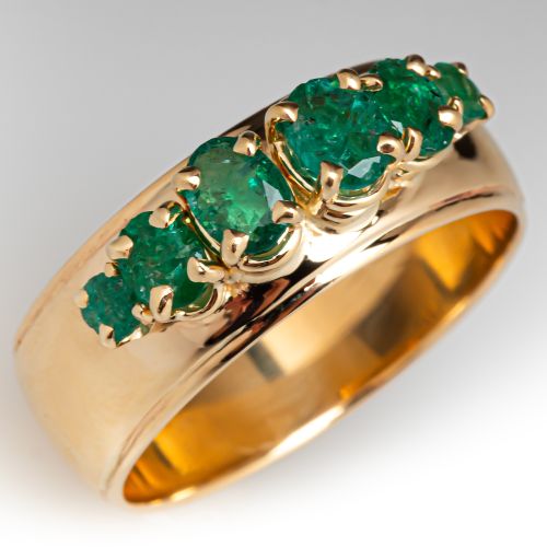 Six Stone Emerald Band Ring 14K Yellow Gold