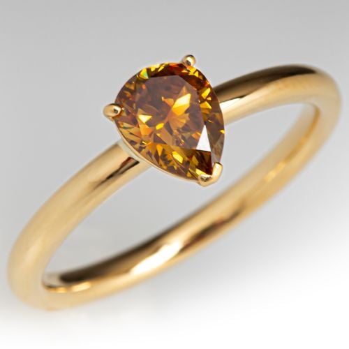 Elegant Pear Brilliant Diamond Solitaire Ring 18K Yellow Gold