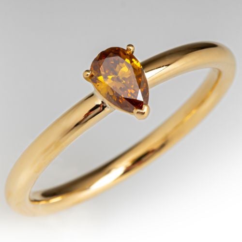 Fancy Color Pear Cut Diamond Ring 18K Yellow Gold