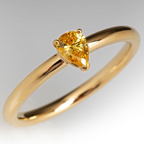 Fancy Intense Yellow Diamond Solitaire Ring 18K Yellow Gold