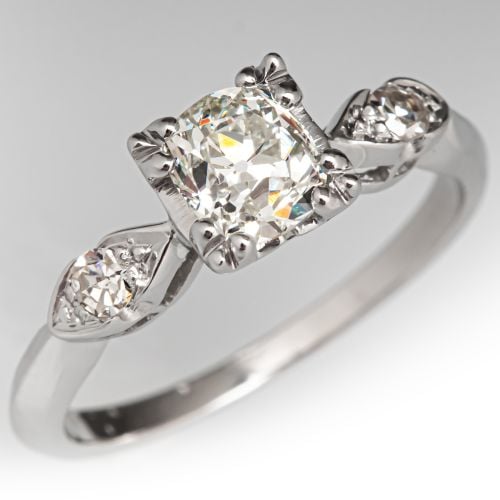 Antique 1930s Old Mine Diamond Engagement Ring Platinum .75Ct K/SI1 GIA