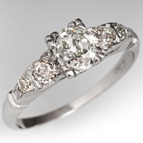 Antique 1920s Old Mine Diamond Engagement Ring Platinum .72CT I/SI2 GIA