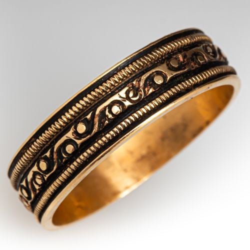 Vintage Engraved Band Ring 14K Yellow Gold Size 10