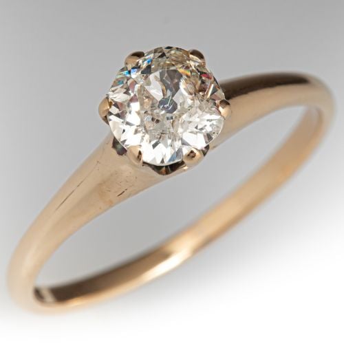 Circa 1920s Old Mine Diamond Engagement Ring Yellow Gold