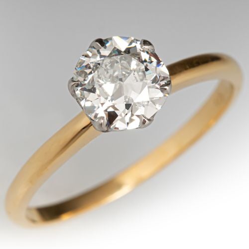 Transitional Diamond Solitaire Ring 18K Yellow Gold/ Platinum .81ct F/VS1 GIA
