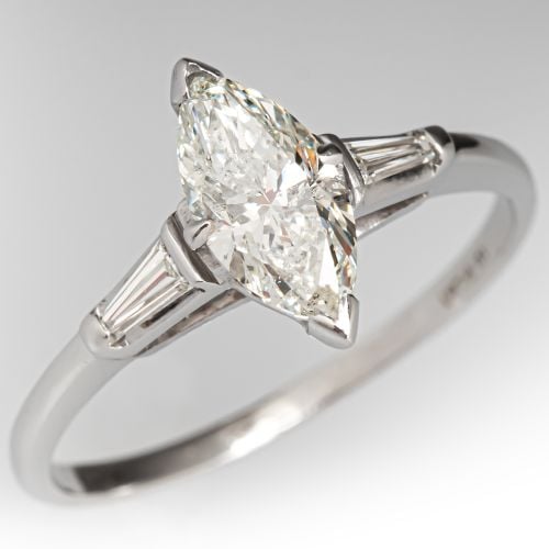 Vintage Marquise Diamond Engagement Ring Platinum 