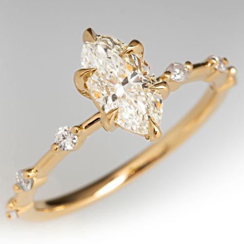 Delicate Marquise Diamond Engagement Ring 18K Yellow Gold .98ct K/VS2 GIA