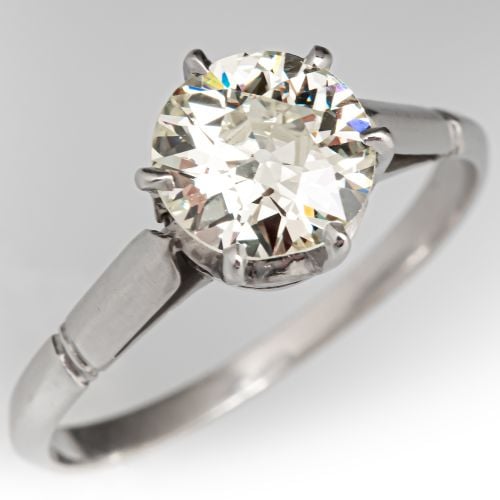 Circa 1930s Old Euro Diamond Solitaire Engagement Ring Platinum 1.24Ct N/VS2 GIA