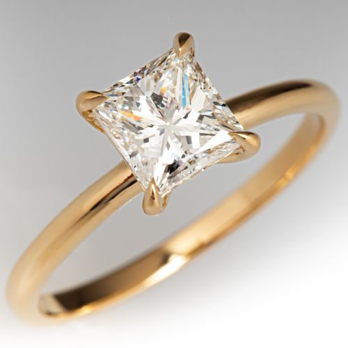 Princess Cut Diamond Solitaire Engagement Ring 18K Yellow Gold 1.03ct J/VS2 GIA