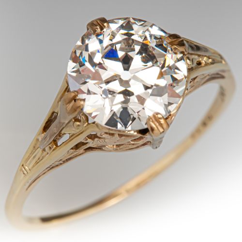 Vintage Old Euro Diamond Engagement Ring Yellow Gold 2.28Ct J/SI1 GIA