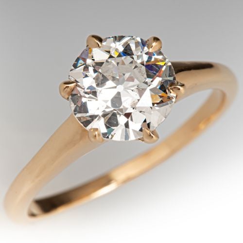 Vintage Diamond Engagement Ring 14K Yellow Gold 1.69Ct H/I1 GIA