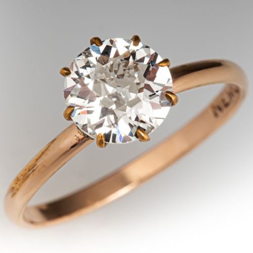 Circa 1940s Old Euro Diamond Engagement Ring Yellow Gold 1.30Ct I/SI1 GIA